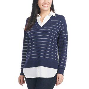 NEW Hilary Radley Women’s 2-fer V-Neck Soft Sweater Blue, Size Large (New)